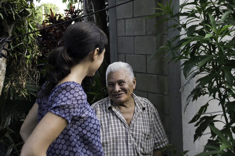 Don Reginaldo, Itzá Maya elder and healer, showing me around the BioItzá urban garden in San Andrés, Petén