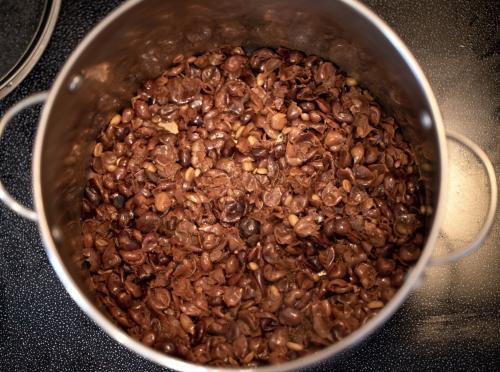 Looking down on a pot of Cascara